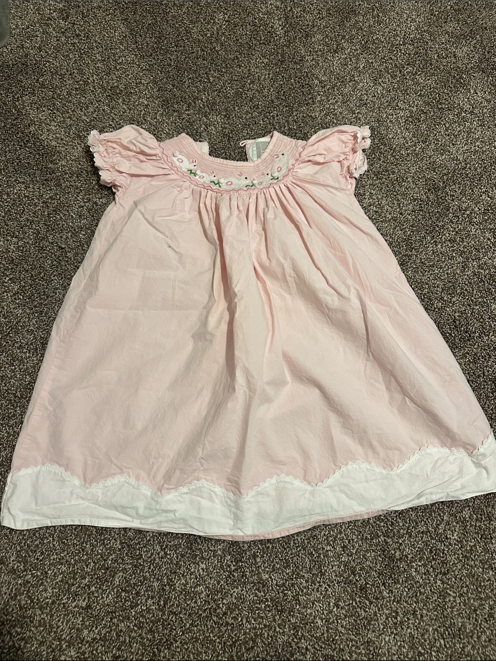 Pink Embroidered Baby Dress with White Hem